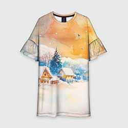 Детское платье Деревенский новогодний пейзаж