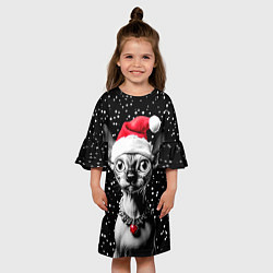 Платье клеш для девочки Сфинкс в шапке Санты, цвет: 3D-принт — фото 2