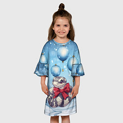Платье клеш для девочки Змейка и синие елочные шары, цвет: 3D-принт — фото 2