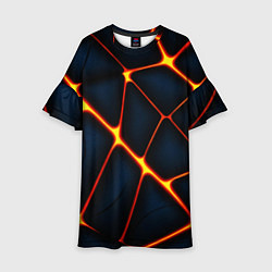 Платье клеш для девочки Каменный разлом с лавой, цвет: 3D-принт