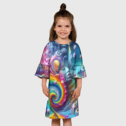 Платье клеш для девочки Абстрактное граффити с лицом девушки, цвет: 3D-принт — фото 2