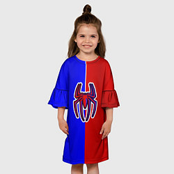 Платье клеш для девочки Сине-красный паук - лого, цвет: 3D-принт — фото 2