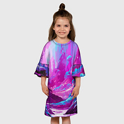 Платье клеш для девочки Фиолетовая кислотная абстракция, цвет: 3D-принт — фото 2