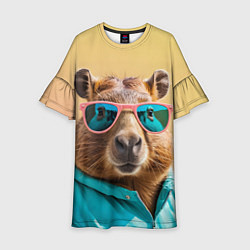 Платье клеш для девочки Модная капибара в отпуске, цвет: 3D-принт