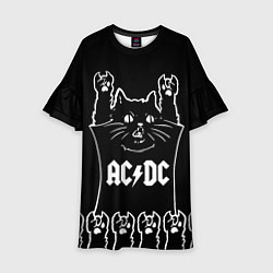 Платье клеш для девочки AC DC: cat rock, цвет: 3D-принт