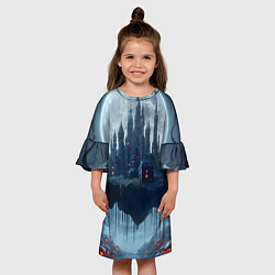 Платье клеш для девочки Замок Дракулы и неоновые грибы - нейроарт фантазия, цвет: 3D-принт — фото 2