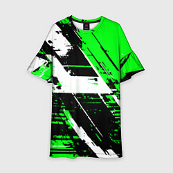 Детское платье Diagonal black and white stripes on a green backgr