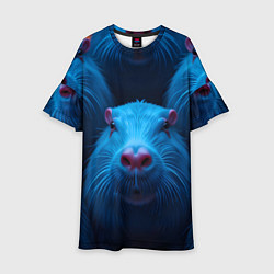 Платье клеш для девочки Синие капибары, цвет: 3D-принт