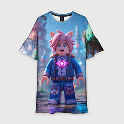 Платье клеш для девочки Roblox pink hair, цвет: 3D-принт