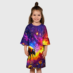 Платье клеш для девочки Пчелка в космосе, цвет: 3D-принт — фото 2