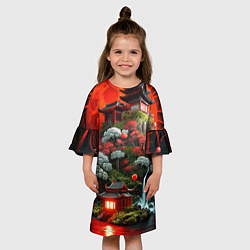 Платье клеш для девочки Японская гора природа, цвет: 3D-принт — фото 2