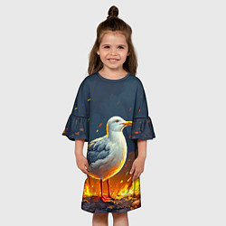 Платье клеш для девочки Чайка в огне, цвет: 3D-принт — фото 2