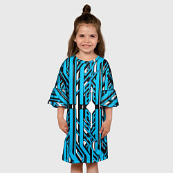 Платье клеш для девочки Чёрно-синие техно полосы на белом фоне, цвет: 3D-принт — фото 2