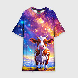 Платье клеш для девочки Коровка и звездное небо, цвет: 3D-принт