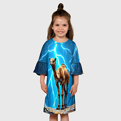 Платье клеш для девочки Верблюд и удар молнии, цвет: 3D-принт — фото 2