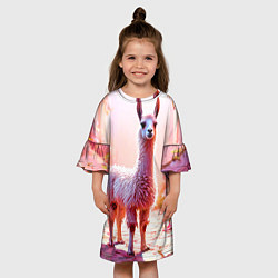 Платье клеш для девочки Альпака в розовом, цвет: 3D-принт — фото 2