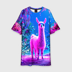 Платье клеш для девочки Лама в розовом, цвет: 3D-принт