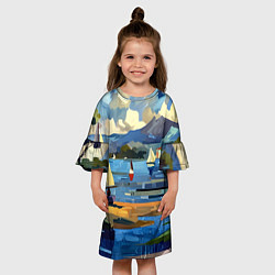 Платье клеш для девочки Средиземноморский пейзаж, цвет: 3D-принт — фото 2