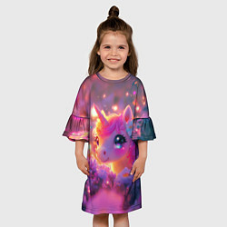 Платье клеш для девочки Единорог и светлячки, цвет: 3D-принт — фото 2