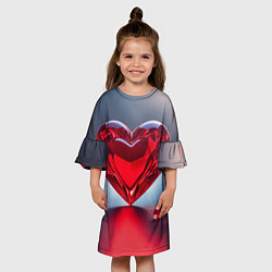 Платье клеш для девочки Хрустальное красное сердце на сером фоне с боке, цвет: 3D-принт — фото 2