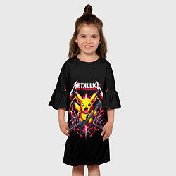 Платье клеш для девочки Metallica - cool Pikachu, цвет: 3D-принт — фото 2