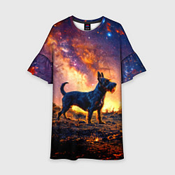Платье клеш для девочки Скотч-терьер в космосе, цвет: 3D-принт