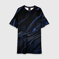 Платье клеш для девочки Чёрно-синий абстракция линии, цвет: 3D-принт