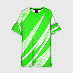 Платье клеш для девочки Яблочный зелёный абстракция с полосами, цвет: 3D-принт