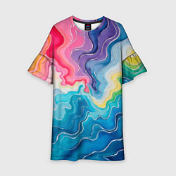 Платье клеш для девочки Абстрактные волны в мраморном стиле, цвет: 3D-принт