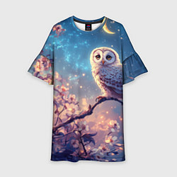 Платье клеш для девочки Сова на фоне ночного неба, цвет: 3D-принт