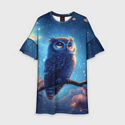 Платье клеш для девочки Сова на фоне ночного неба, цвет: 3D-принт