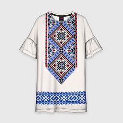 Платье клеш для девочки Славянская вышиванка - узор обережник, цвет: 3D-принт