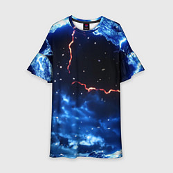 Платье клеш для девочки Звезды и молнии в разломе плит, цвет: 3D-принт