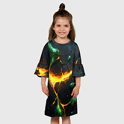 Платье клеш для девочки Разлом текстуры с зеленой слизью, цвет: 3D-принт — фото 2