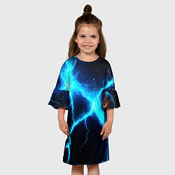 Платье клеш для девочки Голубой разлом из молний, цвет: 3D-принт — фото 2
