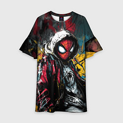 Платье клеш для девочки Человек-паук абстракция из красок, цвет: 3D-принт