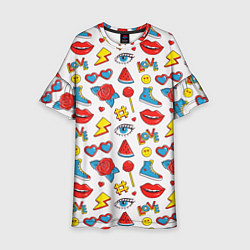 Платье клеш для девочки Паттерн с яркими молодежными стикерами, цвет: 3D-принт