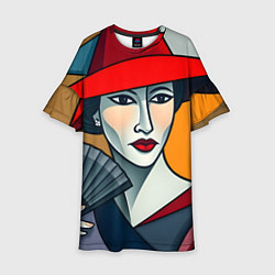 Платье клеш для девочки Дама с веером, цвет: 3D-принт