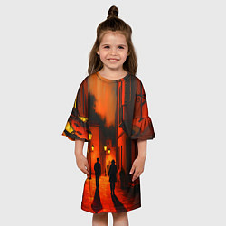 Платье клеш для девочки Улица с фонарями, цвет: 3D-принт — фото 2