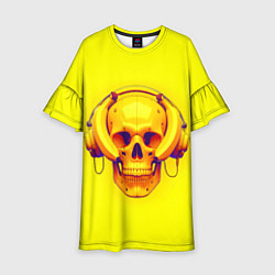 Платье клеш для девочки Yellow bananas skull - cyberpunk, цвет: 3D-принт