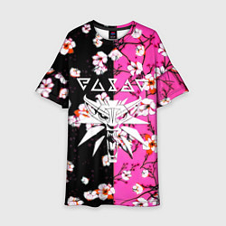 Платье клеш для девочки Ведьмак паттерн сакура, цвет: 3D-принт