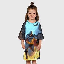 Платье клеш для девочки Бэтмен в прыжке, цвет: 3D-принт — фото 2