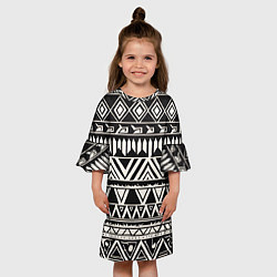 Платье клеш для девочки Черно белый орнамент в этническом стиле, цвет: 3D-принт — фото 2