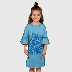 Платье клеш для девочки Штурвал и три розы, цвет: 3D-принт — фото 2