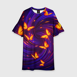 Платье клеш для девочки Бабочки и фон-спираль - эффект перпективы, цвет: 3D-принт