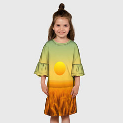 Платье клеш для девочки Закат над пшеничным полем, цвет: 3D-принт — фото 2