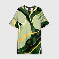 Платье клеш для девочки Зеленый природный паттерн, цвет: 3D-принт