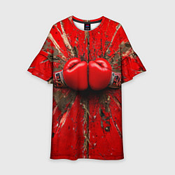 Платье клеш для девочки Кикбоксеркие перчатки в красном, цвет: 3D-принт