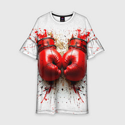 Платье клеш для девочки Красные бойцовские перчатки на белом, цвет: 3D-принт