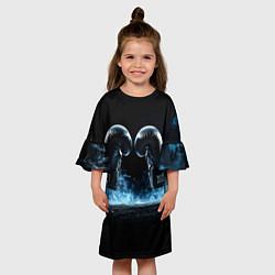 Платье клеш для девочки Черные бойцовские перчатки в дыму, цвет: 3D-принт — фото 2